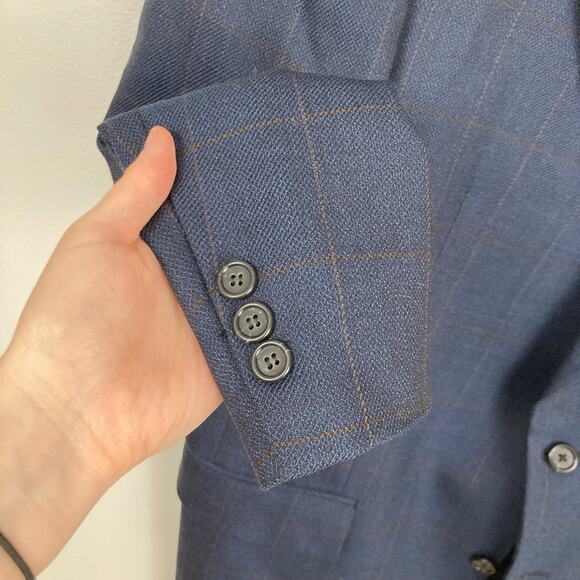 Karl Lagerfeld Mens 42R Blue Windowpane 100% Wool Blazer Suit Jacket Career - Picture 5 of 15